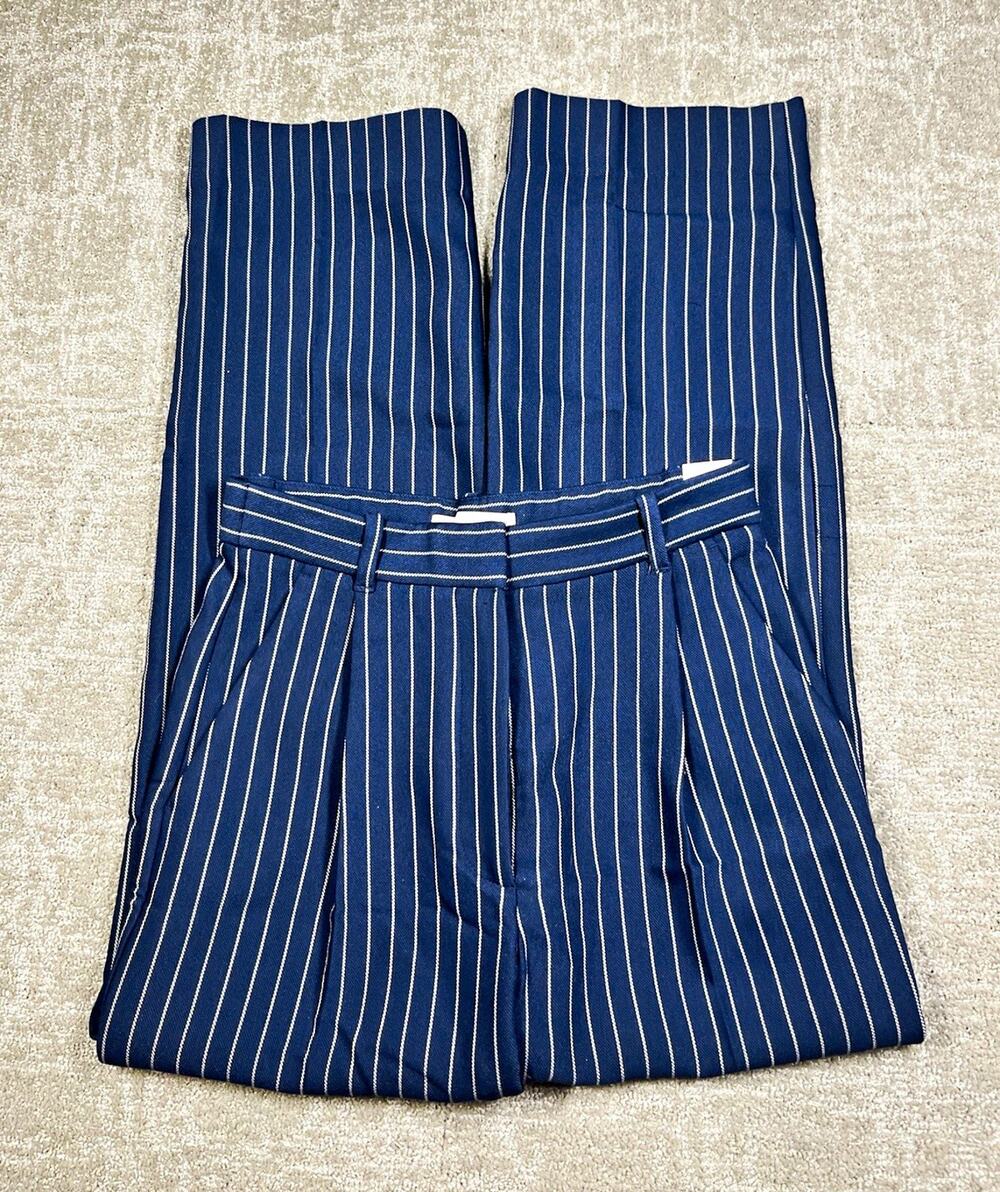 Abercrombie & Fitch Womens Blue Pinstripe Pleated Front Dress Pants Pockets